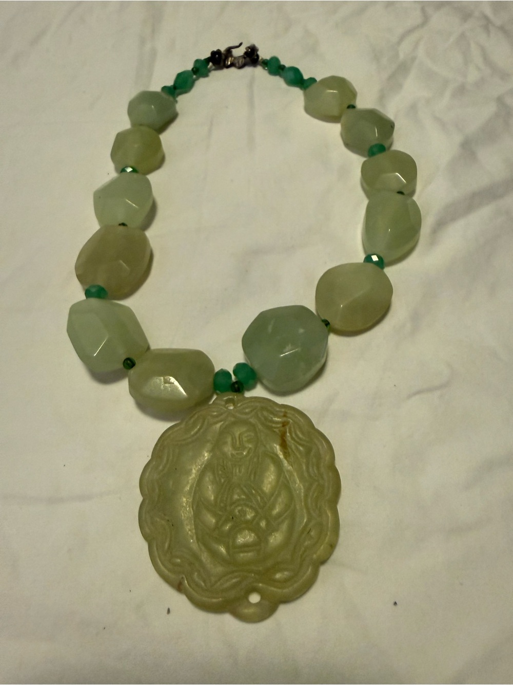Green Carved Pendant Necklace - Unbranded